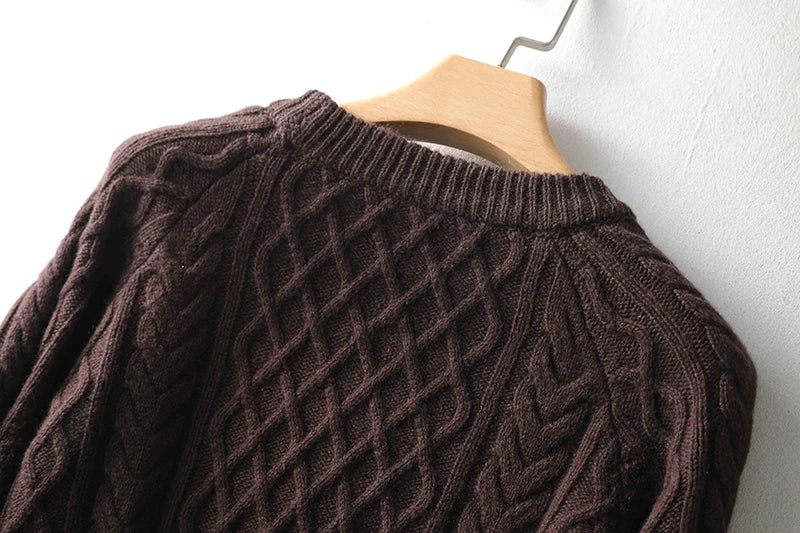 100% Premium Australian Merino Wool Diamond Knit Crew Neck Sweater