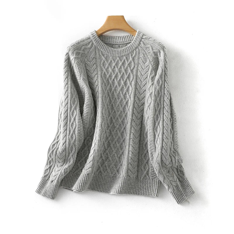 100% Premium Australian Merino Wool Diamond Knit Crew Neck Sweater