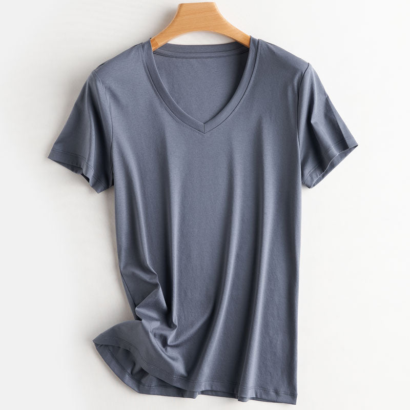 100% Premium Mercerized Cotton V Neck Women T-shirt