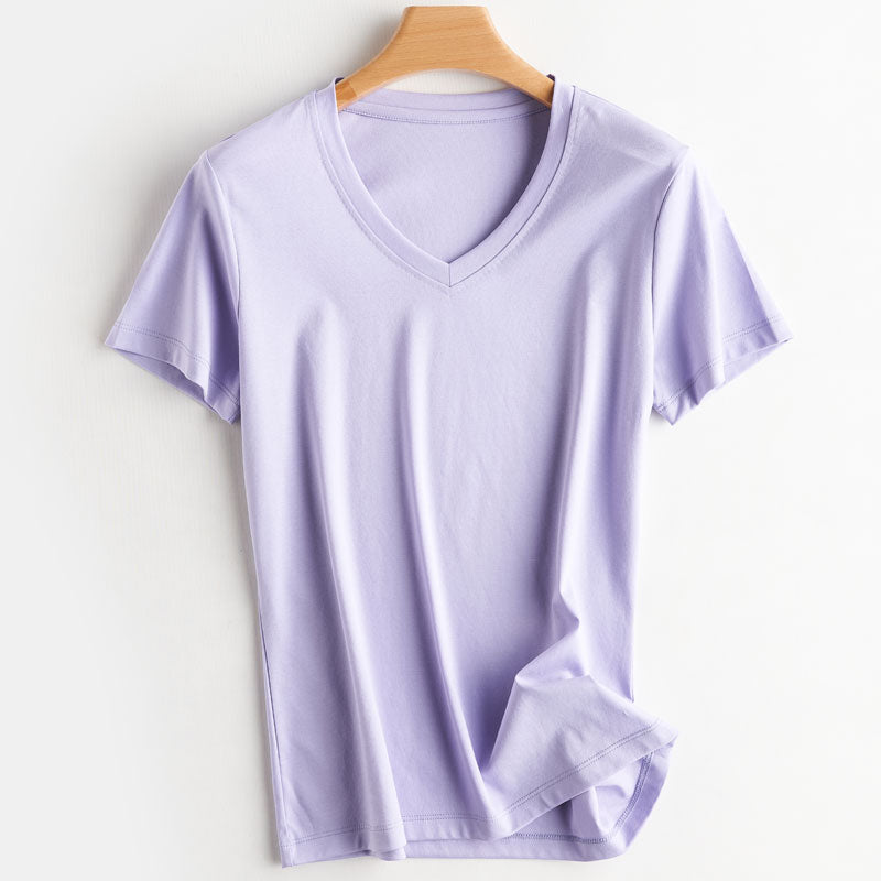 100% Premium Mercerized Cotton V Neck Women T-shirt