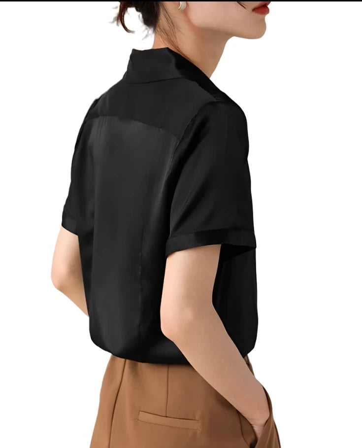 Pure Mulberry Silk Short Sleeved Chic Women's Summer Shirt