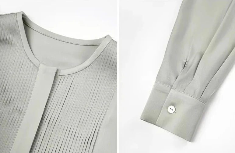 19 mm Premium Mulberry Silk Elegant Shirring Front Women's Shirt