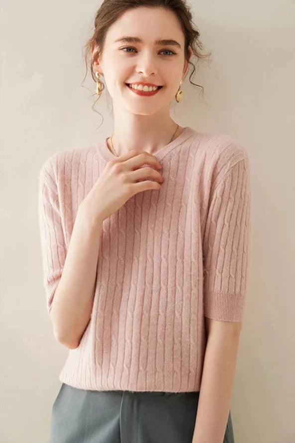 100% Cashmere Short-Sleeve Crewneck Sweater
