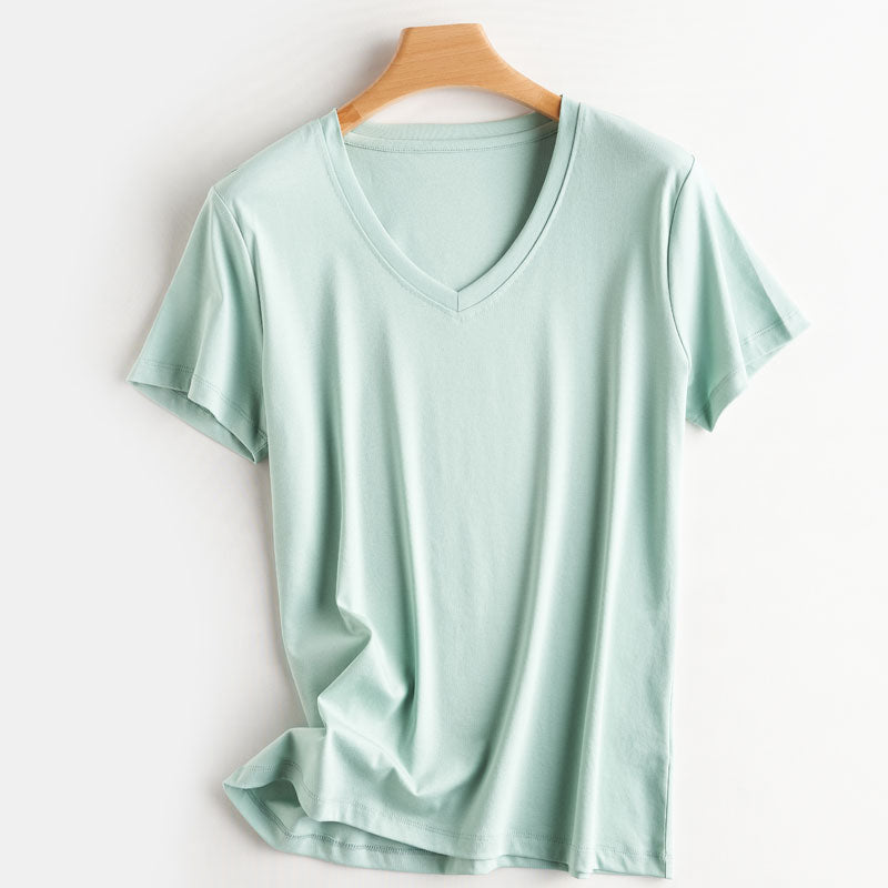100% Premium Mercerized Cotton V Neck Women T-shirt