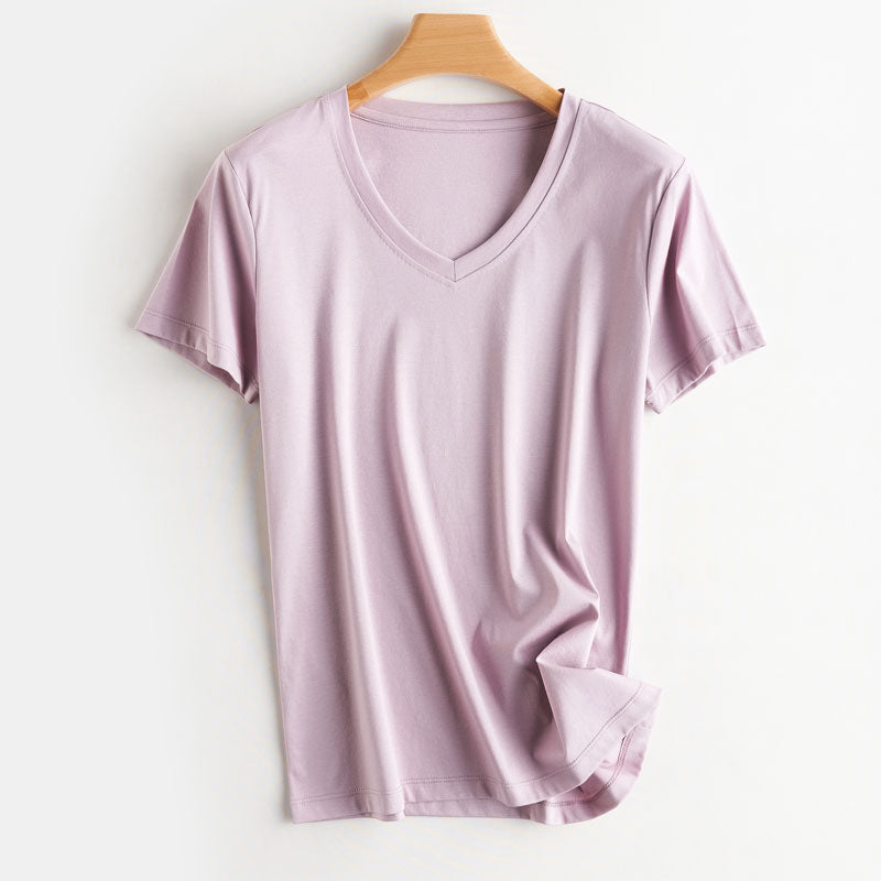 100% Premium Mercerized Cotton V Neck Women T-shirt