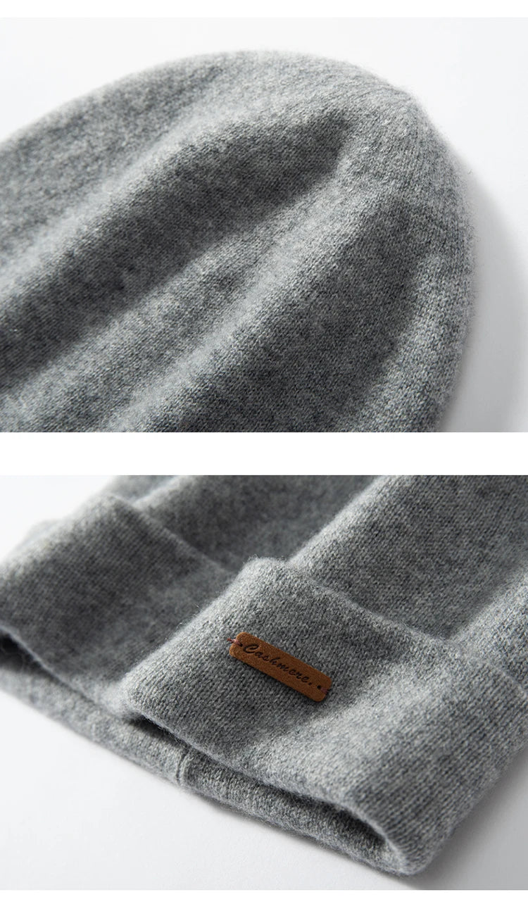 100% Cashmere Two Layers Unisex Classic Beanie Hat