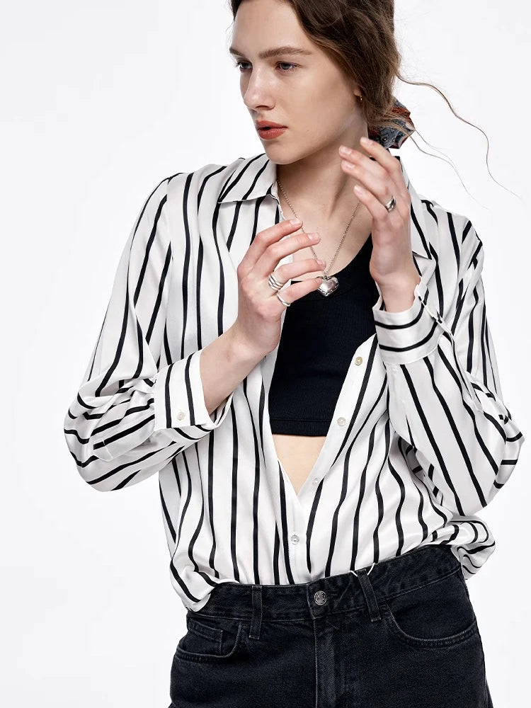 100% Pure Premium 20.8MM Mulberry Silk Women Striped Shirt