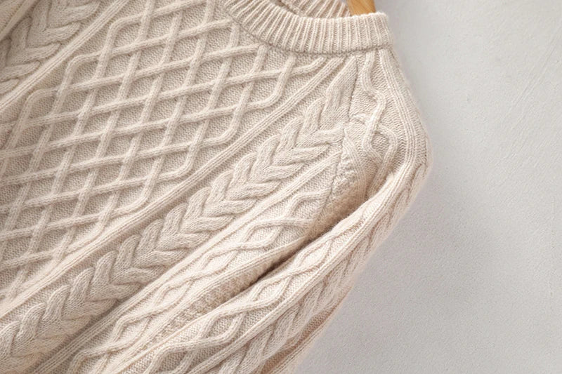 100% Premium Australian Merino Wool Diamond Knit Crew Neck Sweater