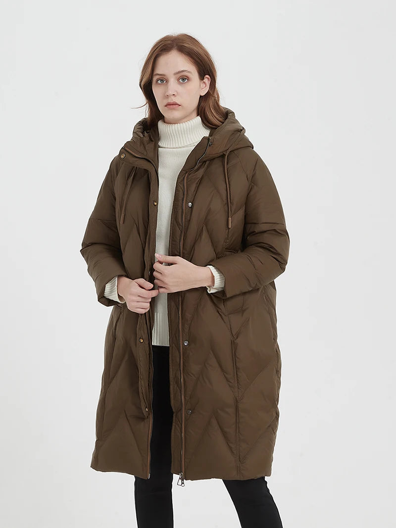 Premium White Duck Down Warm Oversize Hooded Parka