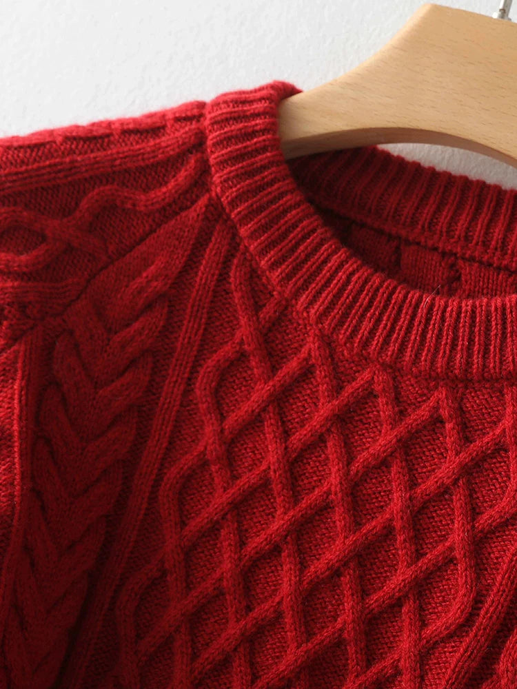 100% Premium Australian Merino Wool Diamond Knit Crew Neck Sweater