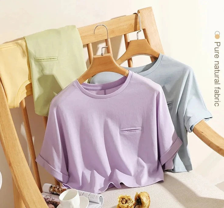 Chic Silk Blend Crew Neck Summer Crop Top