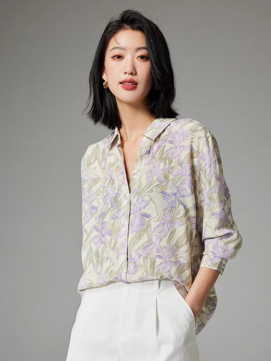 100% Premium Mulberry Silk Charming Flowers Shirt