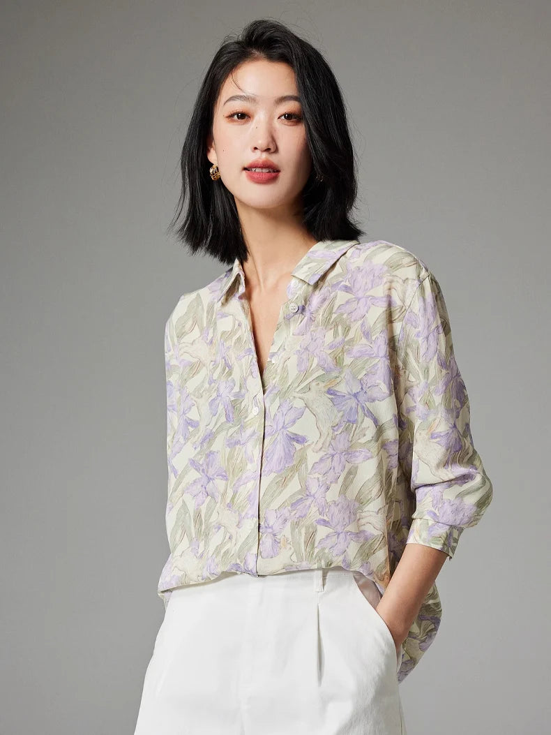 100% Premium Mulberry Silk Charming Flowers Shirt