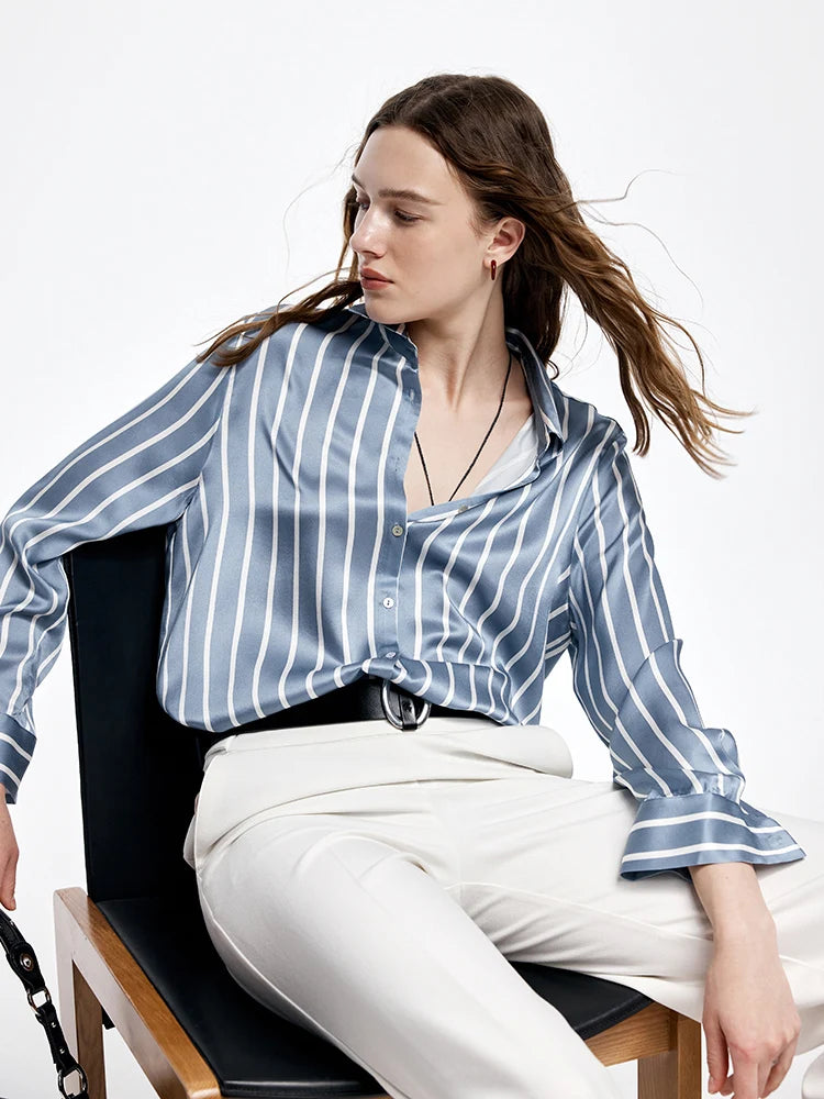 100% Pure Premium 20.8MM Mulberry Silk Women Striped Shirt