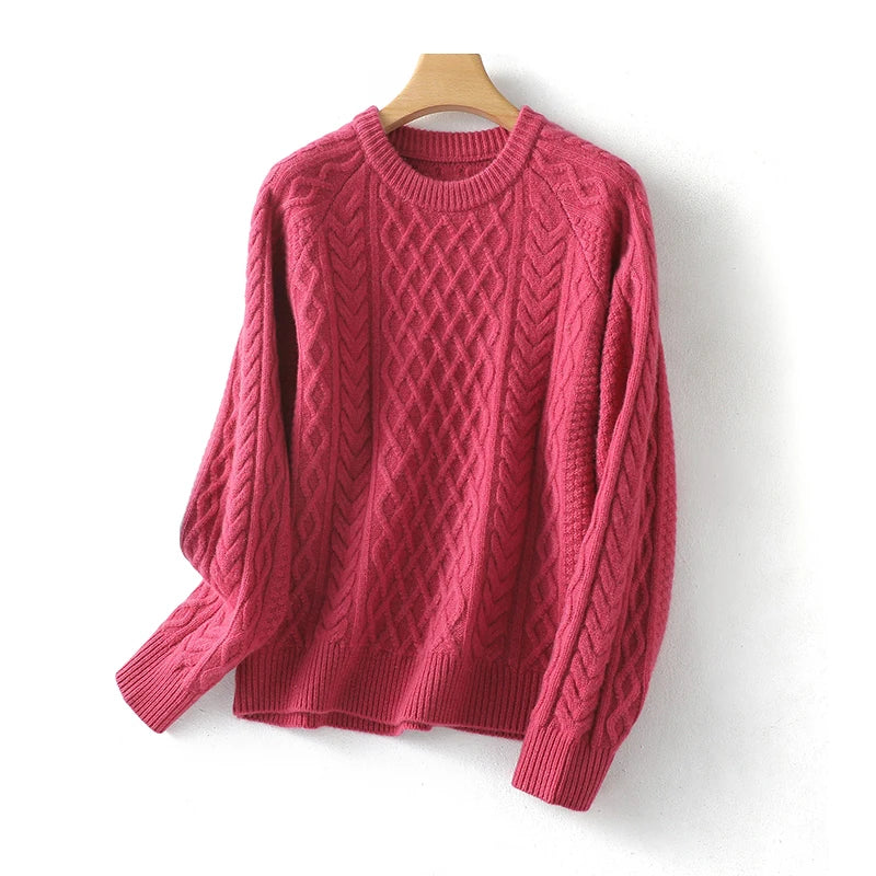 100% Premium Australian Merino Wool Diamond Knit Crew Neck Sweater