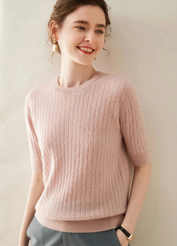 100% Cashmere Short-Sleeve Crewneck Sweater