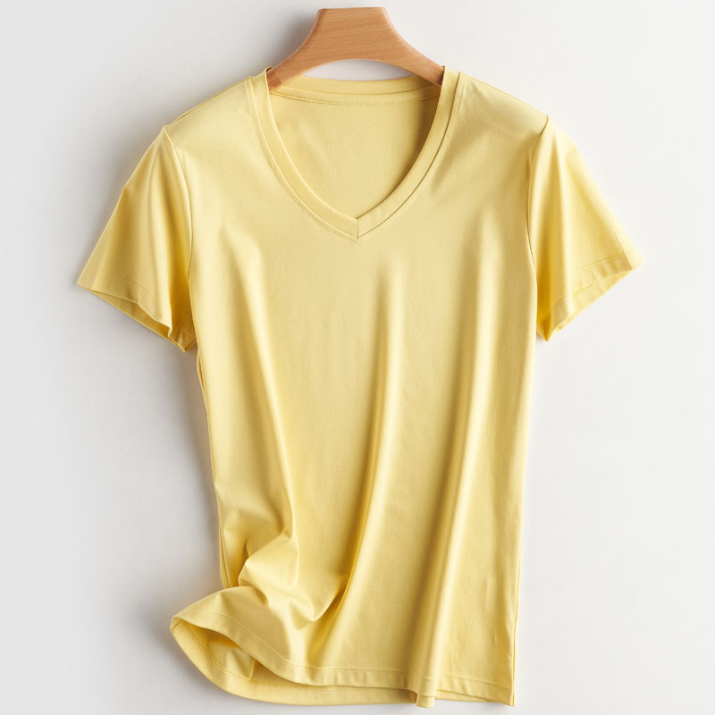 100% Premium Mercerized Cotton V Neck Women T-shirt