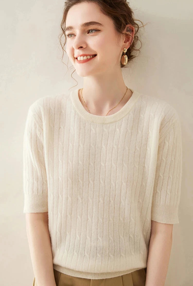 100% Cashmere Short-Sleeve Crewneck Sweater