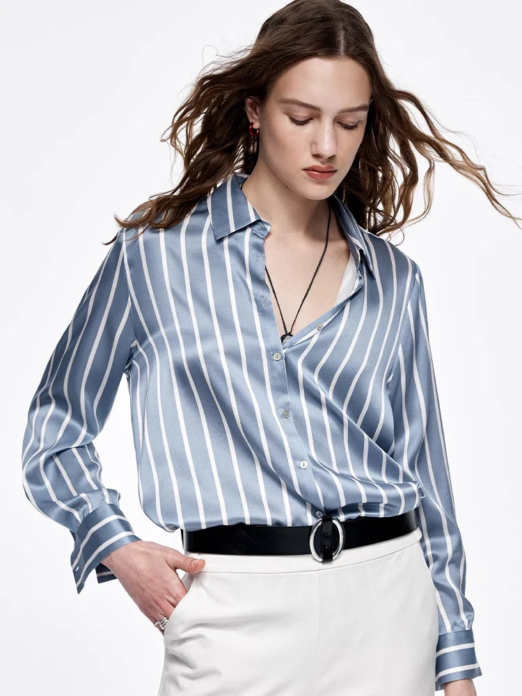 100% Pure Premium 20.8MM Mulberry Silk Women Striped Shirt