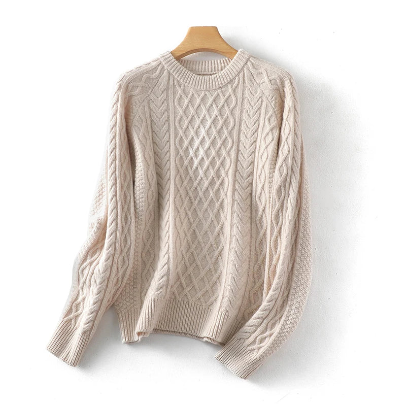 100% Premium Australian Merino Wool Diamond Knit Crew Neck Sweater