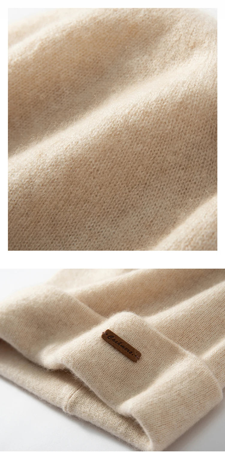 100% Cashmere Two Layers Unisex Classic Beanie Hat