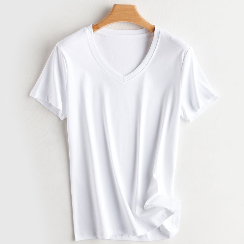 100% Premium Mercerized Cotton V Neck Women T-shirt