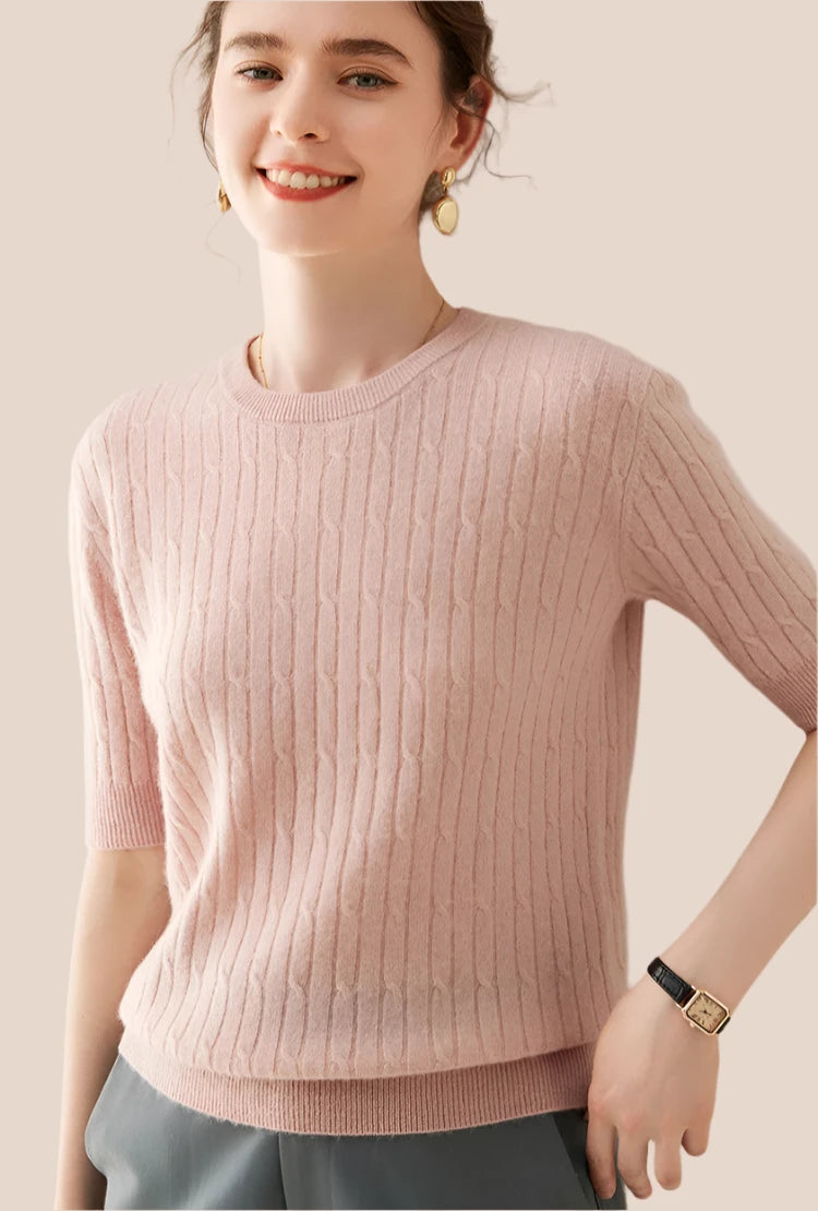 100% Cashmere Short-Sleeve Crewneck Sweater