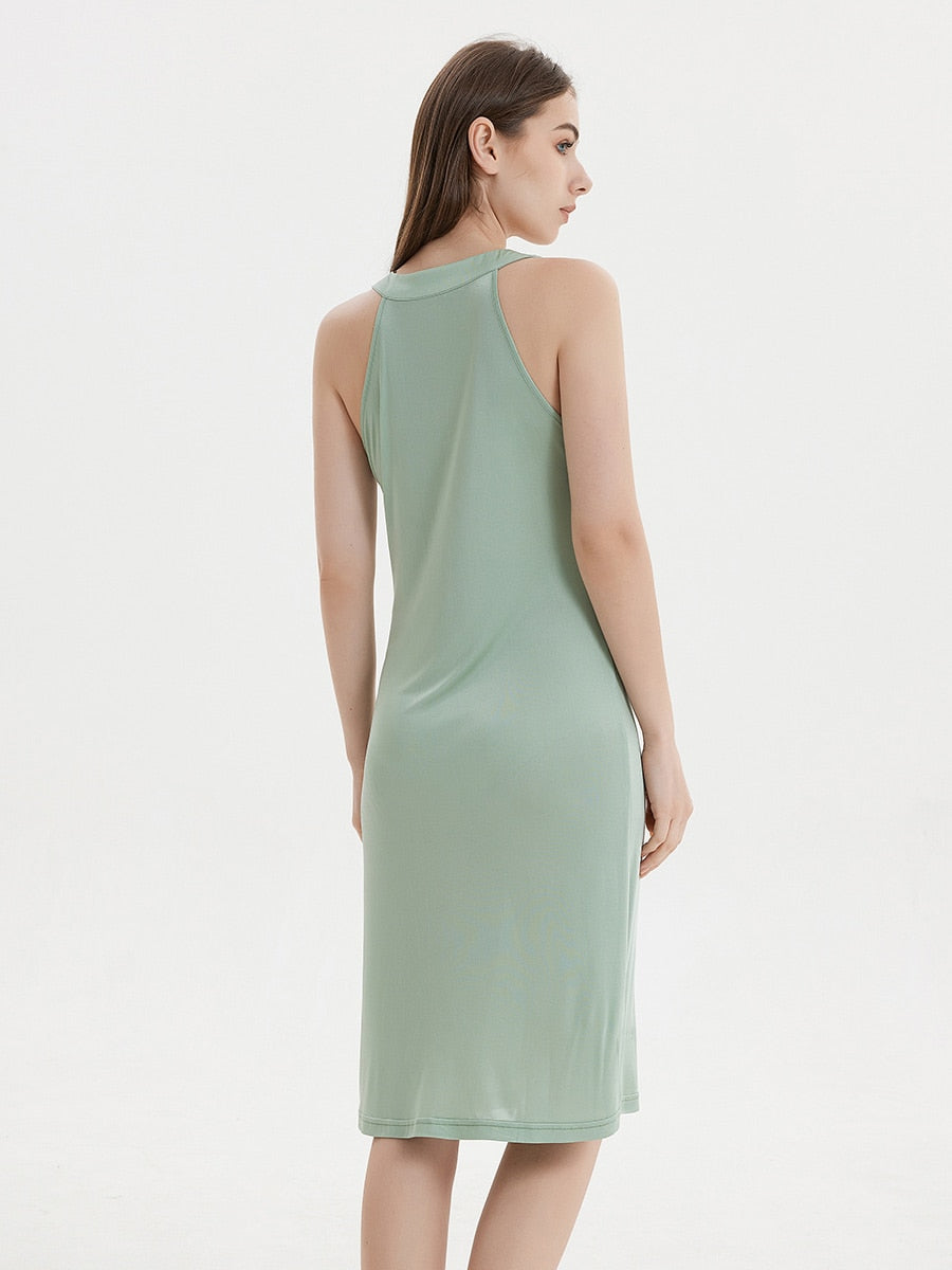 Pure Mulberry Silk-Viscose Blend Halter Neck Midi Dress