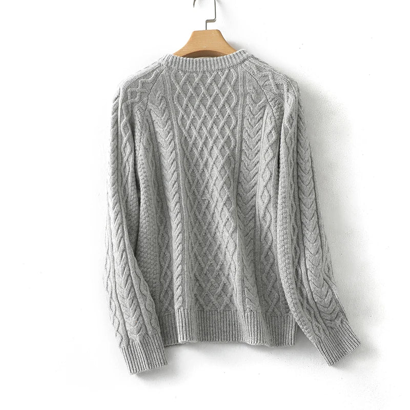 100% Premium Australian Merino Wool Diamond Knit Crew Neck Sweater