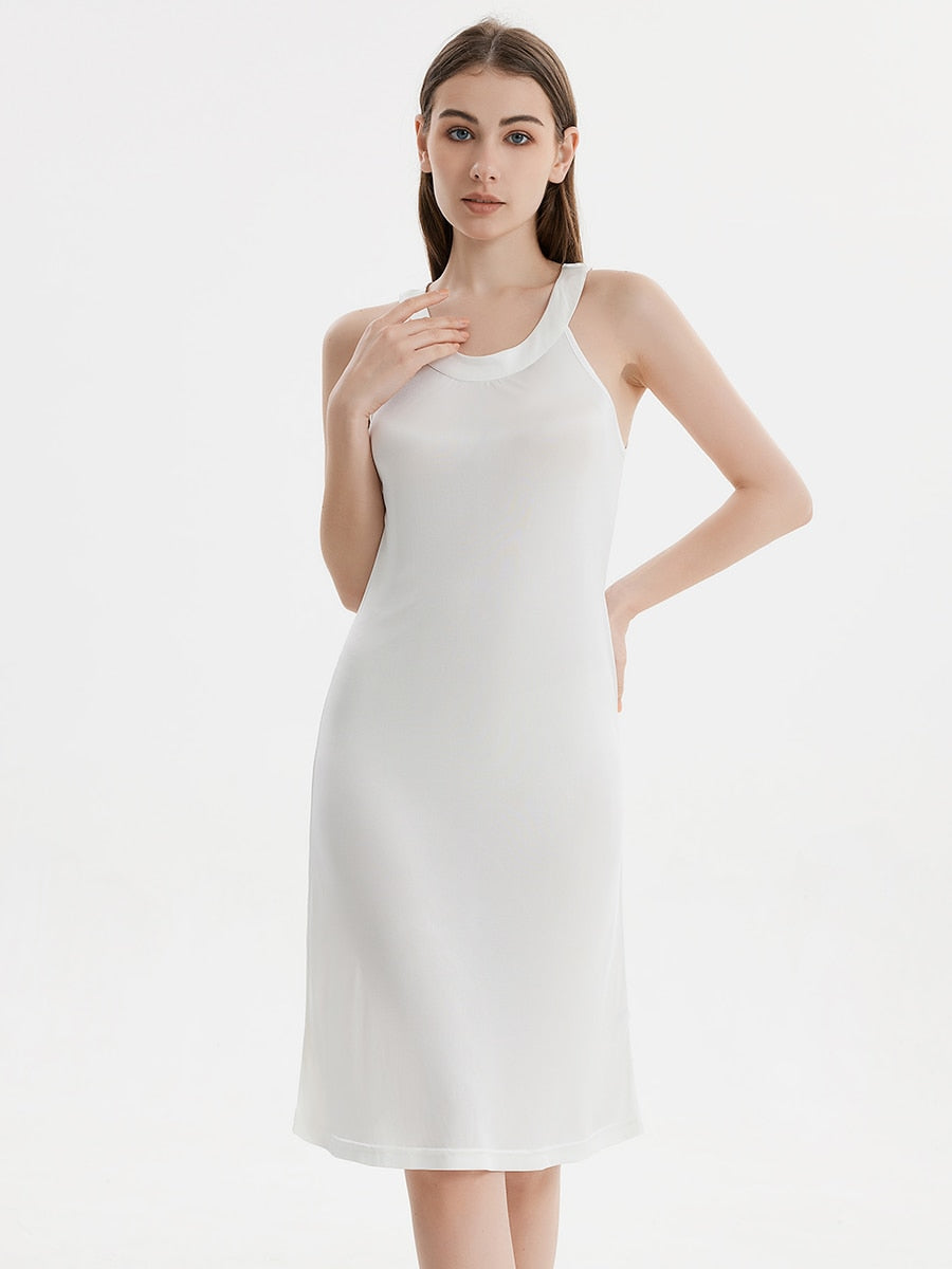 Pure Mulberry Silk-Viscose Blend Halter Neck Midi Dress