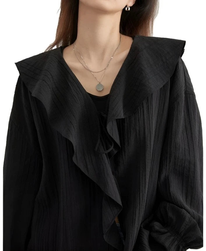 Stylish Ruffled Edged V-Neck Women's Summer Shirt