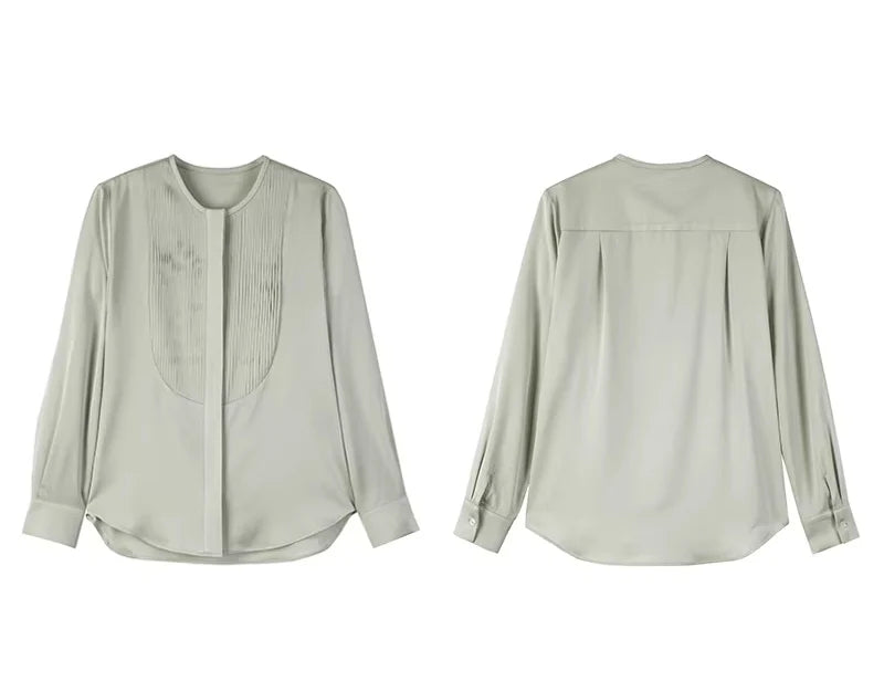 19 mm Premium Mulberry Silk Elegant Shirring Front Women's Shirt