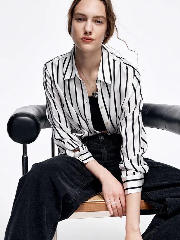 100% Pure Premium 20.8MM Mulberry Silk Women Striped Shirt