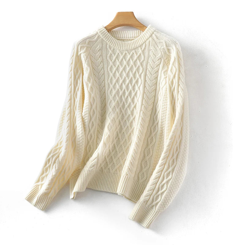 100% Premium Australian Merino Wool Diamond Knit Crew Neck Sweater