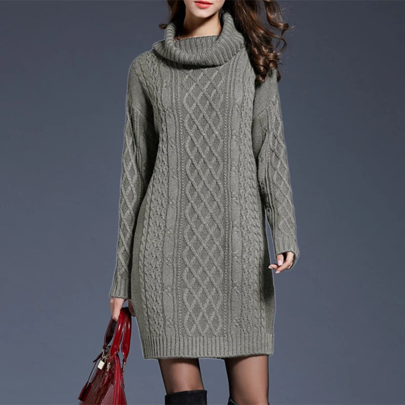 plus size midi sweater dress Plus Size Stylish Warm Women's Midi Sweater Gray / XXL
