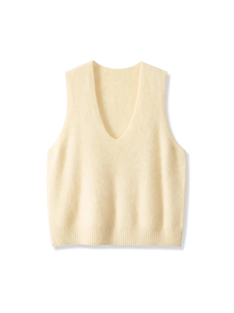 Premium Wool Cashmere Blend V Neck Women's Vest Pullover Loose Sweater