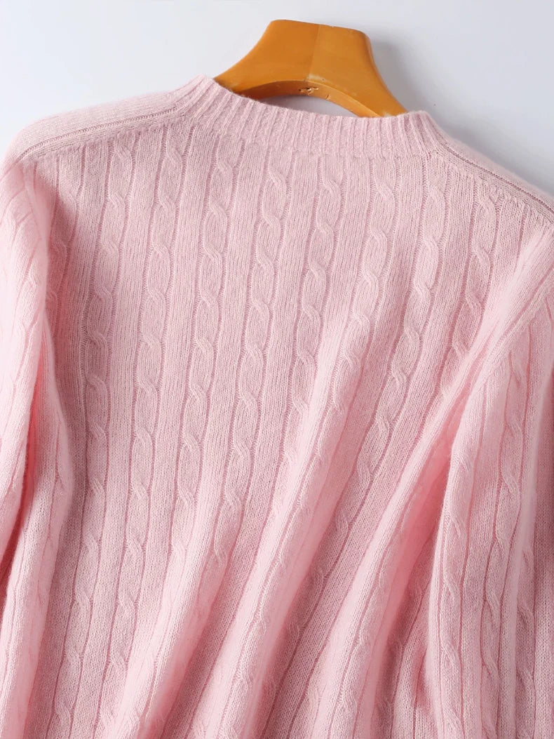 A wool-cashmere pink sweater back close-up
