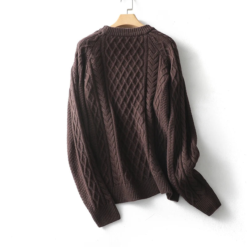 100% Premium Australian Merino Wool Diamond Knit Crew Neck Sweater