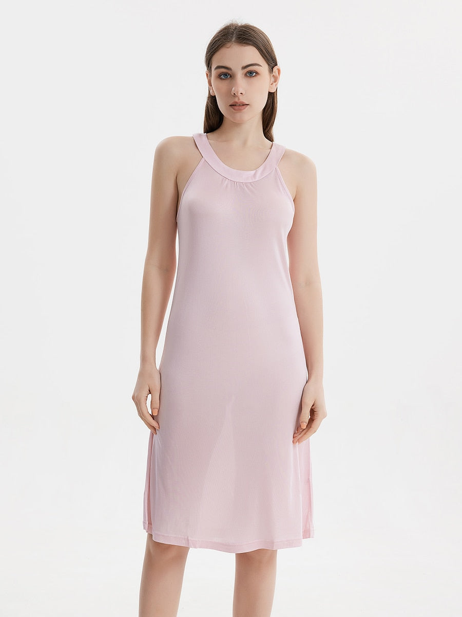 Pure Mulberry Silk-Viscose Blend Halter Neck Midi Dress