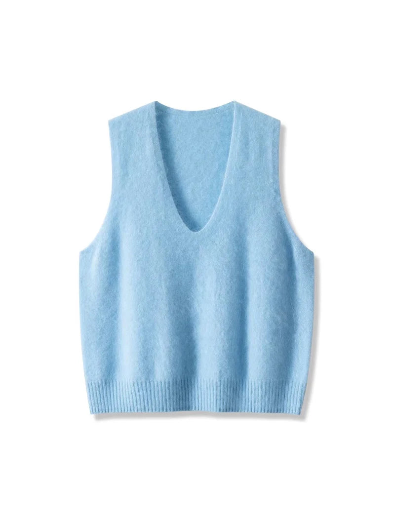 Premium Wool Cashmere Blend V Neck Women's Vest Pullover Loose Sweater
