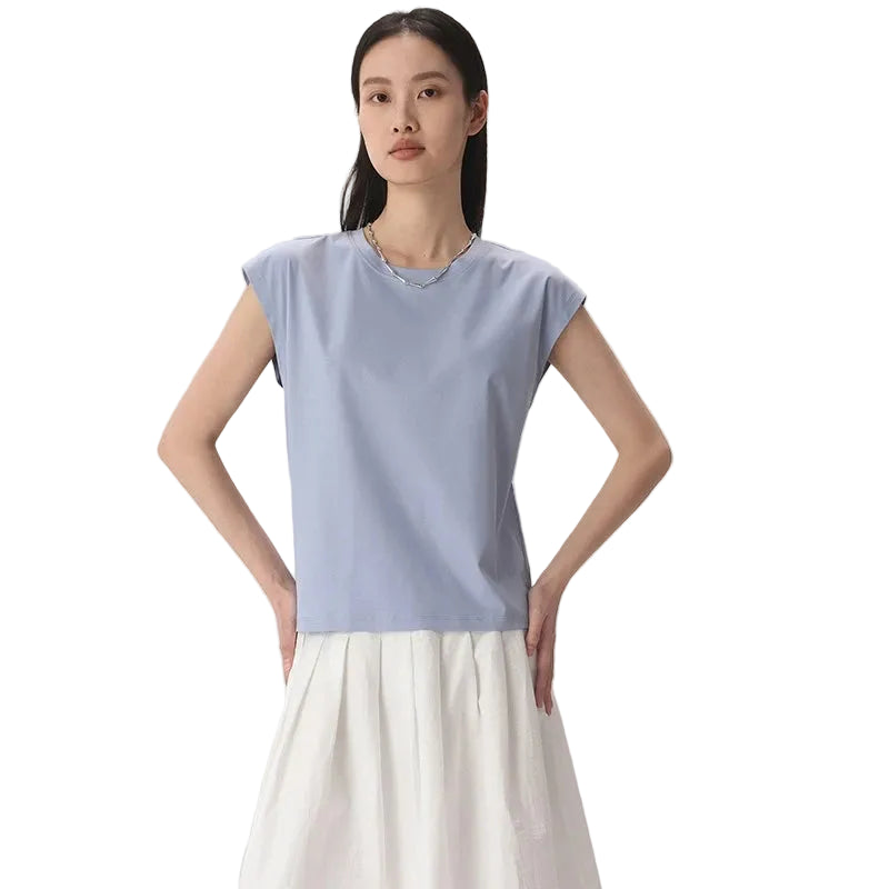 Mulberry Silk Mercerized Cotton Crewneck Sleeveless Women's T-shirt