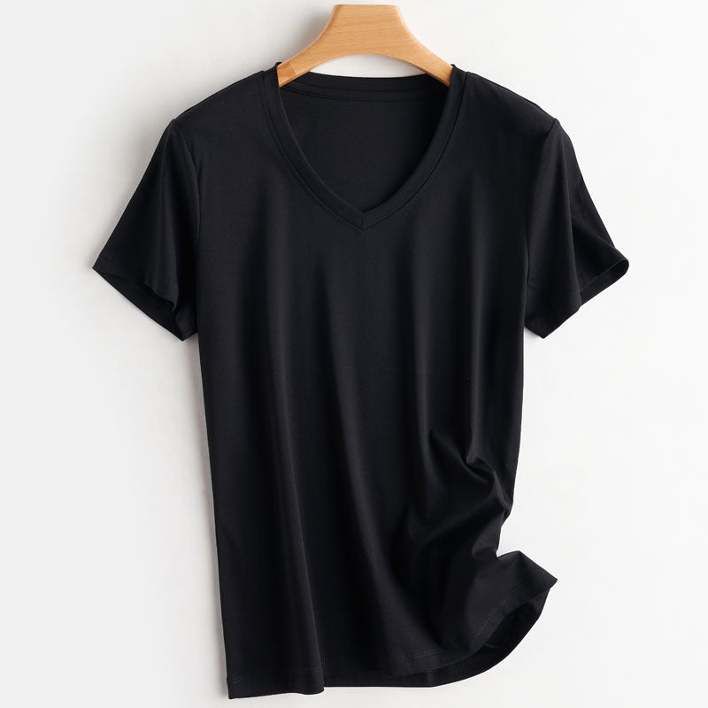 100% Premium Mercerized Cotton V Neck Women T-shirt