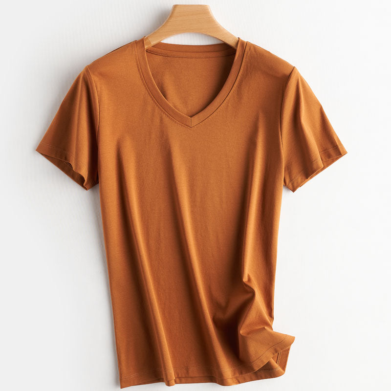 100% Premium Mercerized Cotton V Neck Women T-shirt