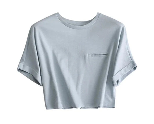 Chic Silk Blend Crew Neck Summer Crop Top