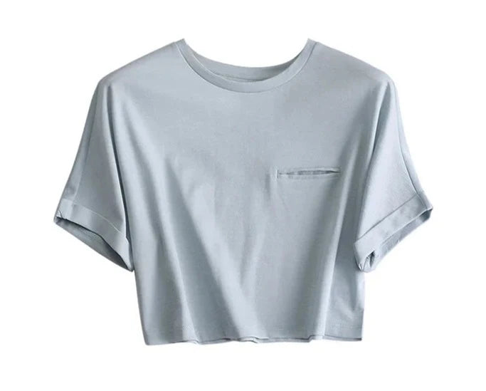 Chic Silk Blend Crew Neck Summer Crop Top