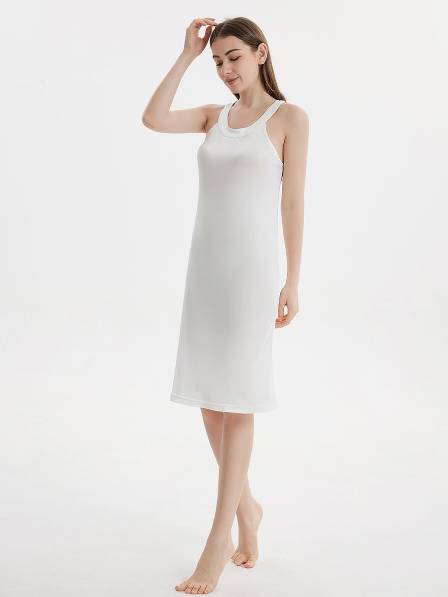Pure Mulberry Silk-Viscose Blend Halter Neck Midi Dress