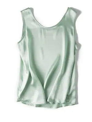 Light green sleeveless silk top on a white background
