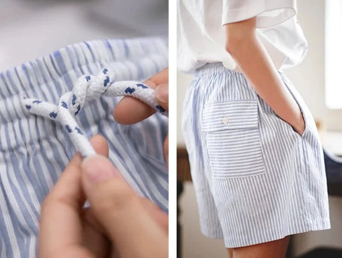 100% Cotton Classic Blue & White Striped Summer Shirt and Shorts Set