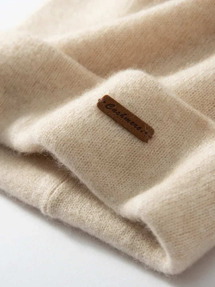100% Cashmere Two Layers Unisex Classic Beanie Hat