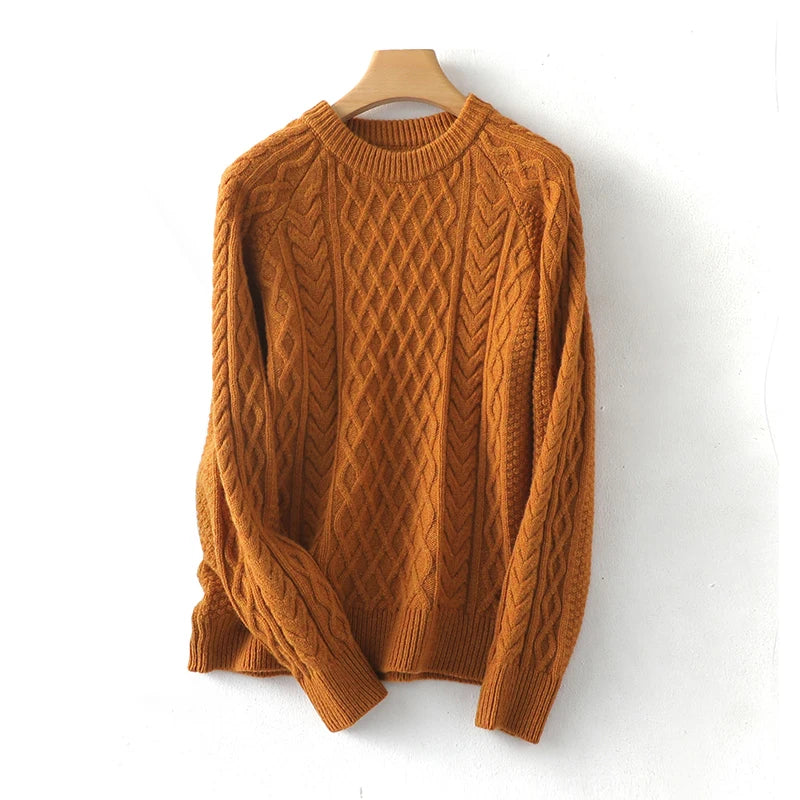 100% Premium Australian Merino Wool Diamond Knit Crew Neck Sweater